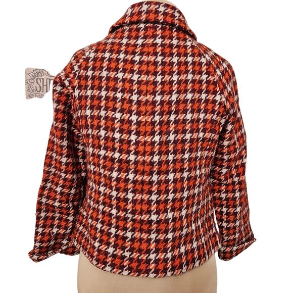 Banana Republic Wool Blend Houndstooth Jacket Medium Orange Red Winter Blazer - Picture 2 of 15